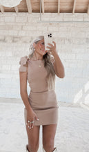 Load image into Gallery viewer, Date Night Asymmetrical Shoulder Sweater Dress - Mocha