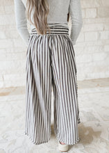 Load image into Gallery viewer, Take Your Pick Striped Dolphin Hem Wide Leg Pants w/ Eyelet Lace - Brown