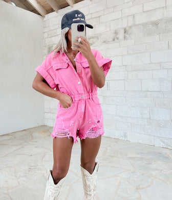 Trend Starter Pink Distressed Romper