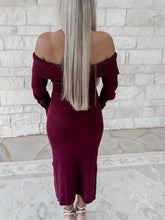 Load image into Gallery viewer, Moonlight Dinner Off The Shoulder Ribbed Knit Sweater Dress - Ruby