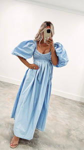 Cara Blue Puff Sleeve Maxi