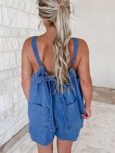 Load image into Gallery viewer, Road Trip Denim Romper with Gathered Neck