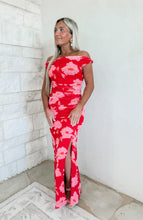 Load image into Gallery viewer, Tropical Talk Floral Asymmetrical Body-con Maxi - Red/Pink