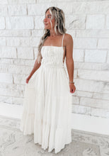 Load image into Gallery viewer, Fields of Forever Ruched Bodice Open Tie Back Tiered Midi