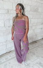 Load image into Gallery viewer, Beach Club Striped Strapless Top &amp; Fold Over Pant Set - Pink/Chocolate