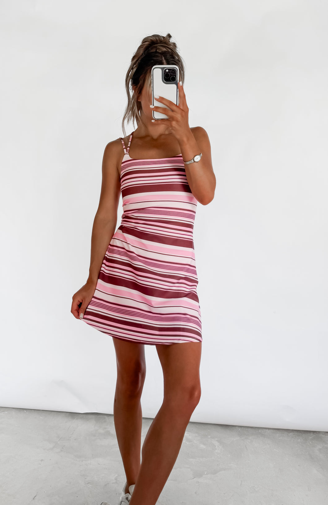 athleisure dress with shorts Shoreline Stripe Print Built-in black caiman boots 16 inches across bust Weight:3 lbs Plus Size Green Bridesmaid