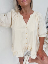 Load image into Gallery viewer, Dreaming Of You Gingham Hi-Low Button Down Blouse &amp; Ruffled Shorts - Yellow