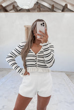 Load image into Gallery viewer, New Beginnings Striped Yarn Peplum Long Sleeve Top