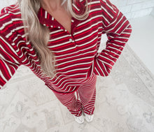 Load image into Gallery viewer, Quiet Morning Striped High Neck Henley Knit Sweater &amp; Wide Leg Sweater Pants Set