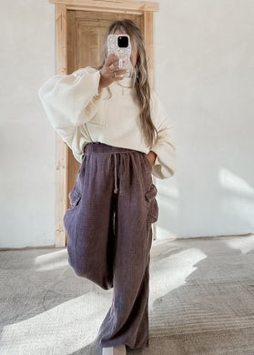 Addyson Cotton Gauze Mocha Cargo Pants