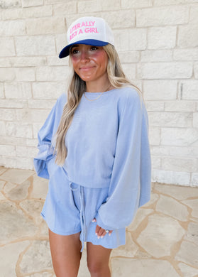 Cassie Blue Knit Romper