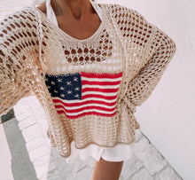 Load image into Gallery viewer, Lake Days American Flag Hooded Crochet Top