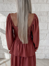 Load image into Gallery viewer, Bring The Warmth Square Neck Smocked Tiered Midi Dress- Rust