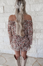 Load image into Gallery viewer, Cross Your Mind Floral Mesh Belted Romper - Chocolate