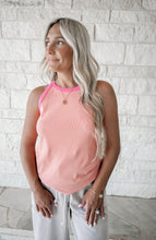 Load image into Gallery viewer, Early Riser Contrast Racerback Tank Top - Coral/Punch