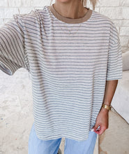 Load image into Gallery viewer, Pia Striped Oversized Tee - Ivory/Grey/Brown