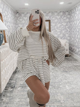 Load image into Gallery viewer, Happy Homebody Striped Long Sleeve Top &amp; Short Set - Cream/Black
