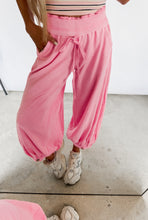 Load image into Gallery viewer, Found Peace Acid Washed Capri Bubble Jogger Pants - Pink