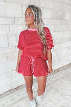 Load image into Gallery viewer, Vacay Mode Loose Fit Striped Knit  &amp; Mini Shorts Set - Red/Candy Pink
