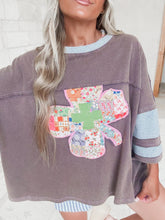 Load image into Gallery viewer, Roxanna Floral Patch Oversized Washed Top - Ash