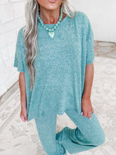 Load image into Gallery viewer, Going Nowhere Soft Melange Short Sleeve Tee &amp; Long Pant Set - Dk Green