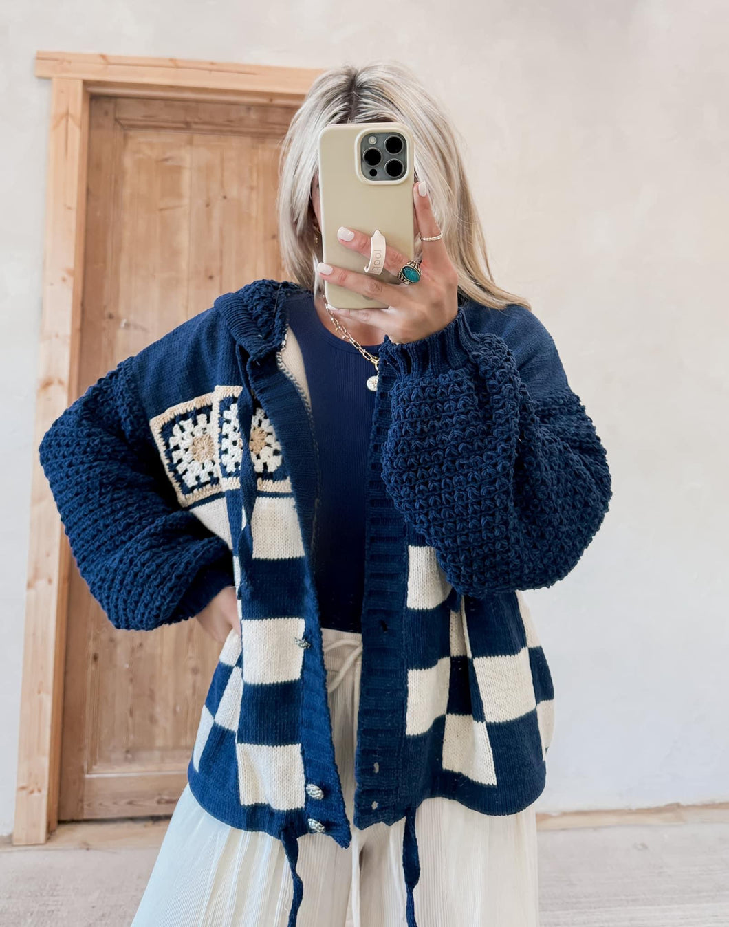 Endless Possibilities Checker Pattern Sweater Cardigan