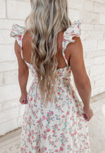 Load image into Gallery viewer, Keep Me Close Corset Flutter Strap Floral Midi Dress
