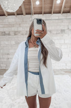 Load image into Gallery viewer, Looking Fresh Denim Contrast Button Down Top &amp; Elastic Boxer Shorts Set - Off White