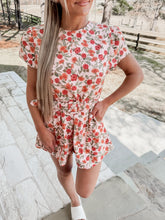 Load image into Gallery viewer, Tessa Peach Floral Belted Romper