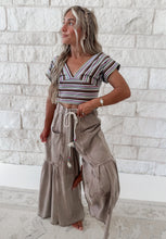 Load image into Gallery viewer, Emmie Striped Surplice Crop Top - Brown/Blue