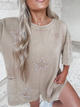 Load image into Gallery viewer, Starry Nights Soft Knit Star Patch Pearl Detail Romper - Latte