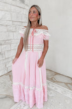 Load image into Gallery viewer, Southern Charm Off The Shoulder Pink Lace Maxi