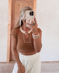 Jamey Contrast Brown Stitch Top