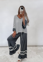 Load image into Gallery viewer, Time To Be Striped Ruffle Top &amp; Pant Set - Off White/Charcoal