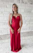 Load image into Gallery viewer, She’s Top Tier Red Satin Maxi
