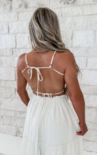Load image into Gallery viewer, Fields of Forever Ruched Bodice Open Tie Back Tiered Midi