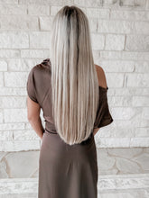 Load image into Gallery viewer, Heart On My Sleeve One Shoulder Ruched Midi Dress - Chocolate
