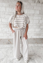 Load image into Gallery viewer, Walks Through The City Striped Bubble Top + Drawstring Pant Set - Taupe
