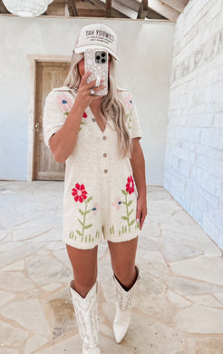 More Like You Embroidered Knit Romper