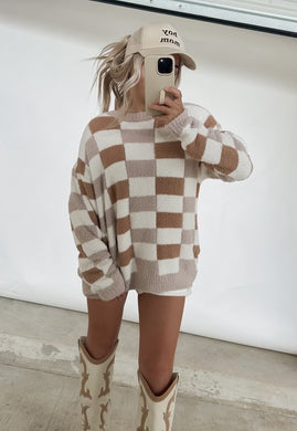 Cuddled Up Checkered Chenille Sweater FINAL SALE