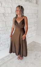 Load image into Gallery viewer, Golden Hour Brown Satin Maxi