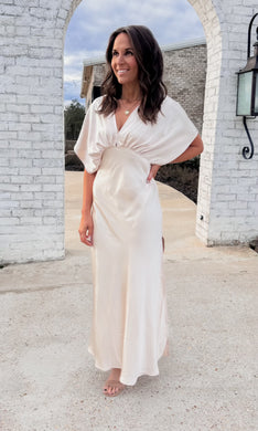 Classy Date Champagne Satin Maxi