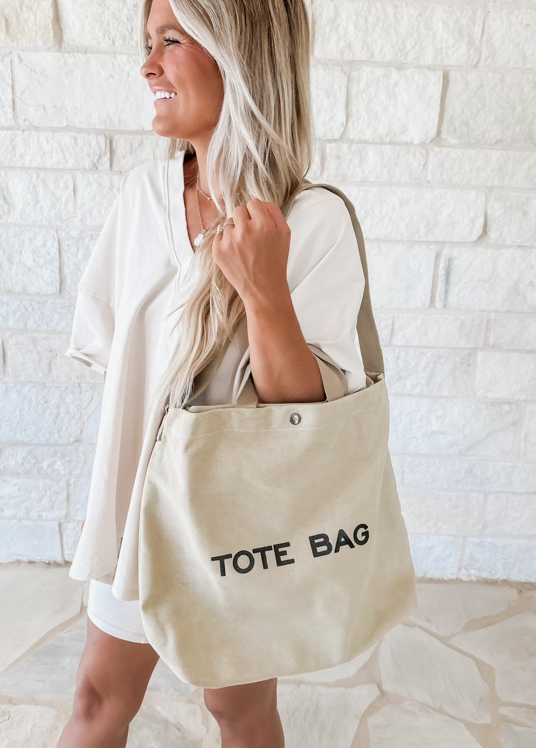 Canvas Shoulder Tote- khaki