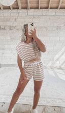 Load image into Gallery viewer, Raise The Bar Striped Bubble Top + Short Set - Oatmeal/White