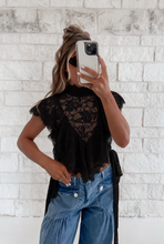 Load image into Gallery viewer, Country Cutie Sheer Floral Lace Mock Neck Cropped Ruffle Blouse