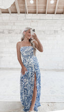 Load image into Gallery viewer, Porcelain Paisley Strapless Drop Waist Maxi Dress