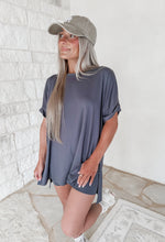 Load image into Gallery viewer, Homebody Era Round Neck Hi-Low Top &amp; Biker Short Set - Ash Grey
