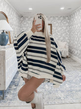 Load image into Gallery viewer, As Time Goes By Striped Oversized Crewneck Top - Navy