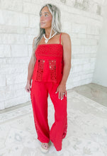 Load image into Gallery viewer, Missed Connections Linen Blend Crochet Lace Detail Top &amp; Pants Set