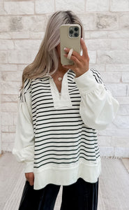 On Top Striped Half Zip